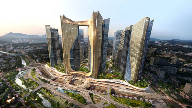 현대건설이 수주한 대전 장대B구역은 재개발정비사업은 대전광역시 유성구 장대동 일원 6만5246㎡ 대지에 지하 4층, 지상 49층, 총 9개 동 규모의 공동주택 2900세대와 부대복리시설을 신축하는 사업으로 공사비 규모만 8800억 원에 달한다. 장대B구역 재개발 조감도. /현대건설 제공