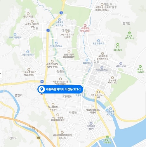 세종시 국가재난대응시설 건립 예정지 위치도 / 원지도 출처=네이버