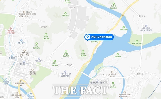 세종시 전월산 국민여가캠핑장 위치도 / 원지도 출처=네이버