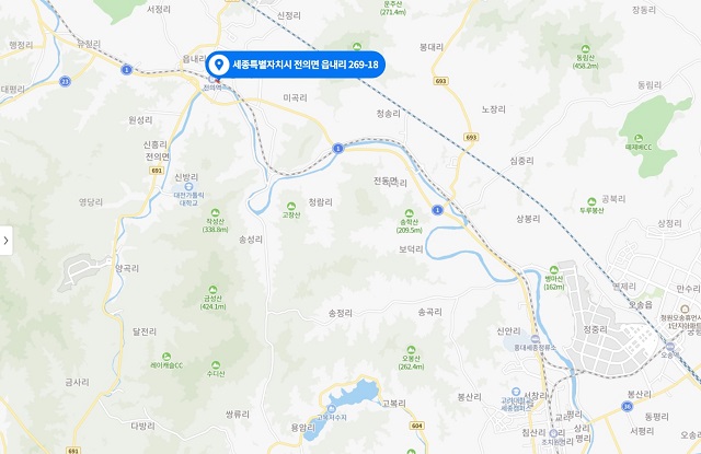 세종 전의역 앞 묘목·조경수 거점 시설 위치도 / 원지도 출처=네이버