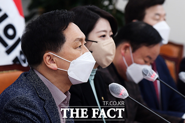 김기현 국민의힘 원내대표가 14일 오전 서울 여의도 국회에서 열린 최고위원회의에서 발언하고 있다. /이선화 기자