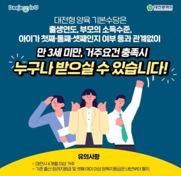 생후 3년간 매달 30만원을 지원하는 대전형 양육 수당이 주로 유아용품 구입과 식비로 쓰이는 것으로 조사됐다. / 대전시 제공