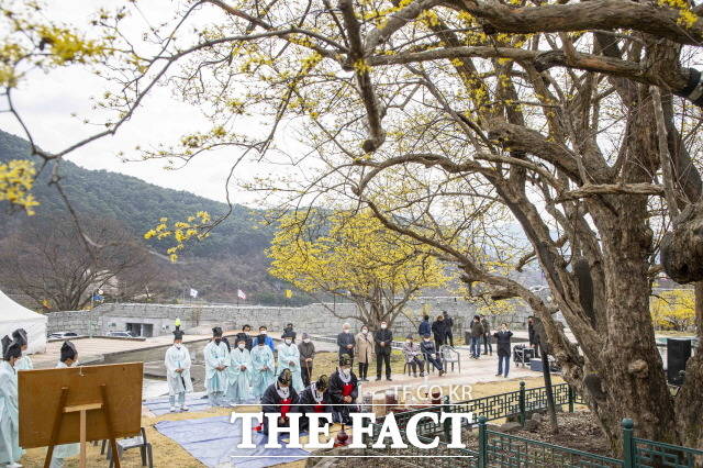 구례군은 산동면 계척마을에 소재한 산수유나무 시목지에서 풍년을 기원하는 제례를 올렸다. /구례군 제공