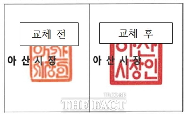 아산시가 공문서와 각종 민원서류에 사용해온 ‘아산시장인’ 공인을 27년여 만에 교체한다. / 아산시 제공