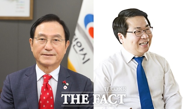 박상돈 천안시장(좌)과 오세현 아산시장(우)이 다음달 초 사퇴 후 본격적인 지방선거전에 뛰어들 전망이다. / 더팩트DB