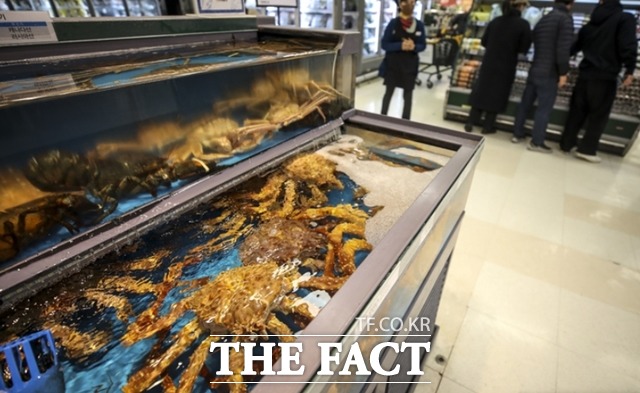 7일 노량진수산물도매시장 수산물 가격 정보에 따르면 러시아산 활어 대게 평균 낙찰 가격은 1kg에 4만2400원이다. /뉴시스