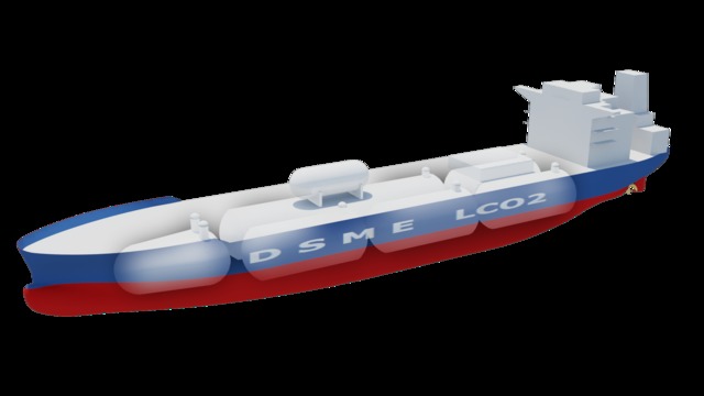 대우조선해양은 미국 선급인 ABS로부터 7만㎥급 초대형 액화이산화탄소(LCO2) 운반선에 대한 기본 승인(AIP)을 획득했다. LCO2 운반선 조감도. /대우조선해양 제공