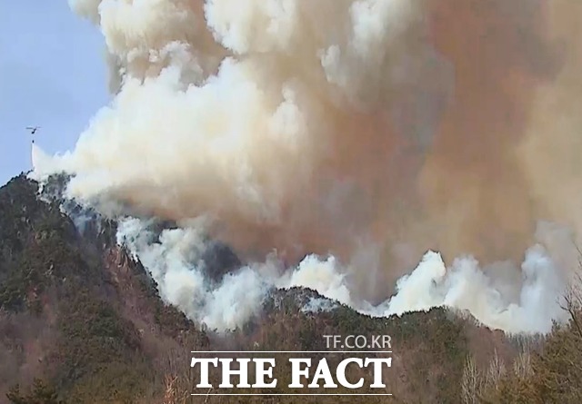 10일 군위군 삼국유사면 화북리 각시산 해발 526m 지점에서 불이 나 인근으로 확대됐다. /의성소방서 제공