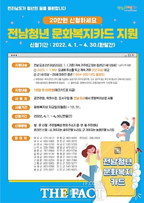 나주시는 지역 청년의 문화·여가활동 지원을 위해 ‘전남 청년 문화복지카드’ 사업 신청을 오는 30일까지 접수한다고 14일 밝혔다./나주시 제공