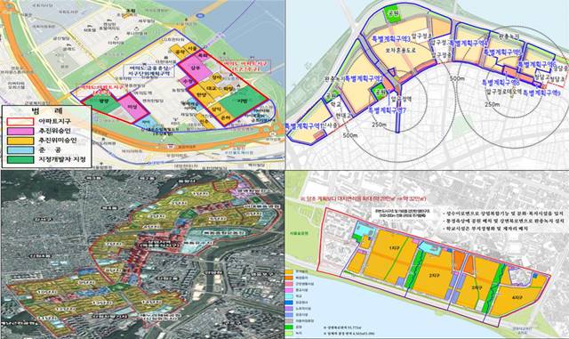 서울시가 압구정·여의도·목동·성수 지역을 토지거래허가구역으로 재지정했다. 재지정된 여의도, 압구정, 성수, 목동(상단 왼쪽부터 시계방향 순) 토지거래허가구역. / 서울시 제공