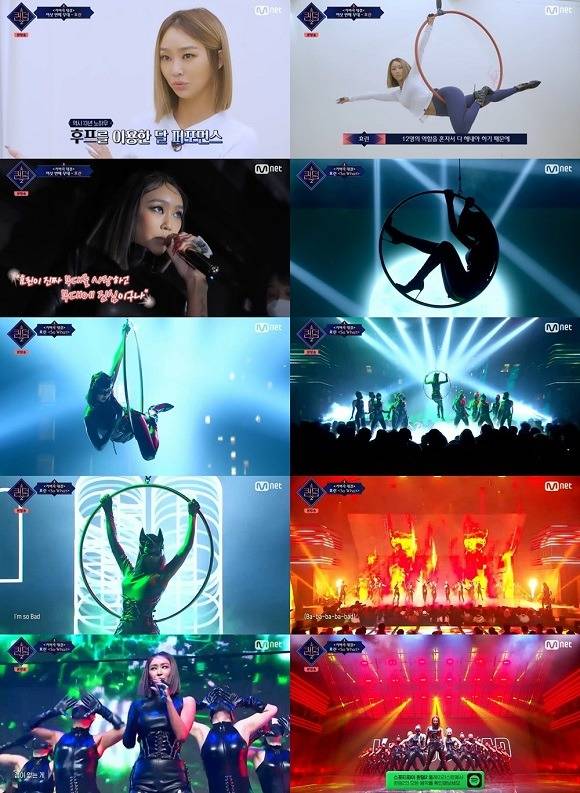 효린이 21일 밤 방송된 Mnet 퀸덤2 4회에서 이달의 소녀 노래 So What을 열창해 1위 자리를 지켰다. /Mnet 퀸덤2 영상 캡처