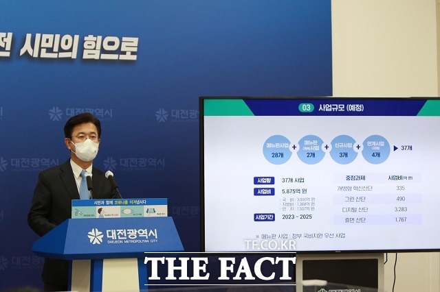 허태정 대전시장이 26일 대전시청 브리핑룸에서 브리핑을 열고 있다. / 대전 = 김성서 기자