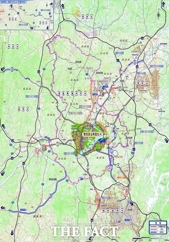 현재 세종시는 인근 도시와의 광역 교통을 위해 21개의 광역도로망을 추진 중이다. / 행정중심복합도시건설청 제공.