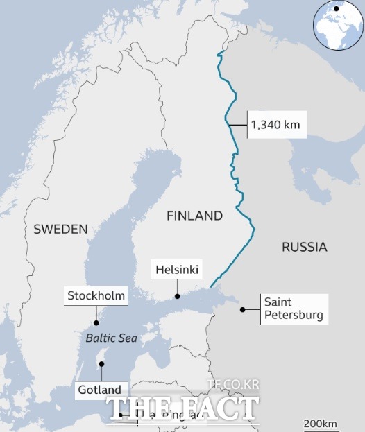 러시아와 국경을 접하고 있는 핀란드, 스웨덴과 주요 도시./BBC
