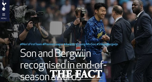 토트넘 손흥민이 15일 번리와 시즌 마지막 홈경기를 마친 뒤 2021~2022시즌 토트넘의 올해의 선수 3개부문 수상자로 뽑혀 시상식을 갖고 있다./토트넘 홈페이지