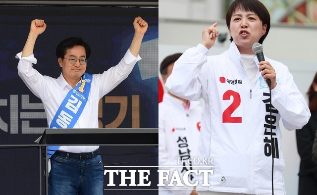 제8회 전국동시지방선거 투표율이 지난 2018년 지방선거에 비해 8.5%포인트 낮은 수치를 보이면서 여야 경기도지사 후보들이 막판 투표 독려에 나섰다. (왼쪽부터)사진은 김동연 더불어민주당 경기지사 후보, 김은혜 국민의힘 경기지사 후보 유세 모습. / 뉴시스, 국회사진취재단