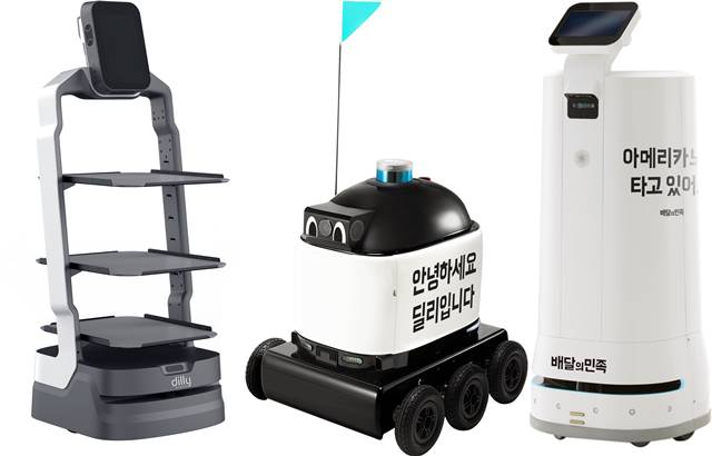 서울시가 자율주행 배달로봇 실증을 이달부터 시작한다. 사진은 서빙로봇 딜리플레이트(왼쪽부터), 실내외배달로봇 딜리 드라이브, 실내배달로봇 딜리 타워의 모습이다. /서울시 제공