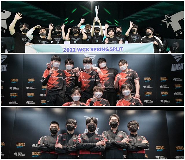 2022 와일드 리프트 아이콘스 글로벌 챔피언십에 한국 대표로 출전하는 롤스터Y, 광동 프릭스, T1(사진 위부터) /라이엇게임즈 제공