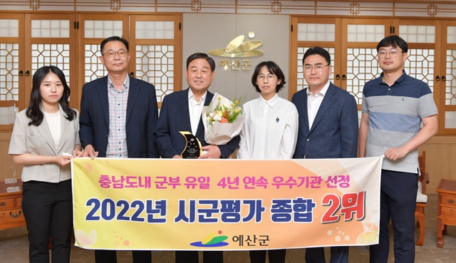 예산군은 충남독 실시한 시·군 평가에서 종합 2위를 달성했다. / 예산군 제공