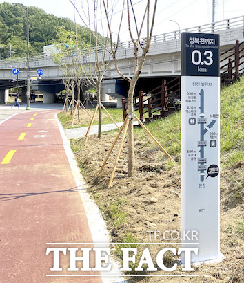 용인시는 표준디자인을 적용한 안내사인을 구성~죽전 탄천 4km 구간에 시범 설치했다고 20일 밝혔다./용인시 제공