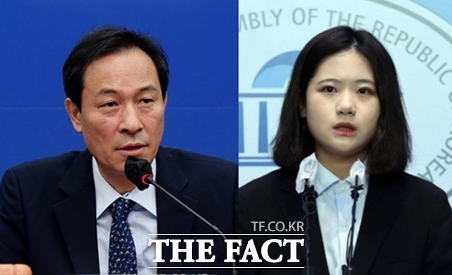 우상호 더불어민주당 비상대책위원장이 3일 박지현 전 비상대책위원장의 8·28 전당대회 출마와 관련해 당헌·당규상 출마 자격이 없어서 이 문제는 비대위원들 사이에서 논의해봐야 한다고 말했다. 사진은 우상호 비상대책위원장(왼쪽)과 박지현 전 비상대책위원장. /더팩트 DB