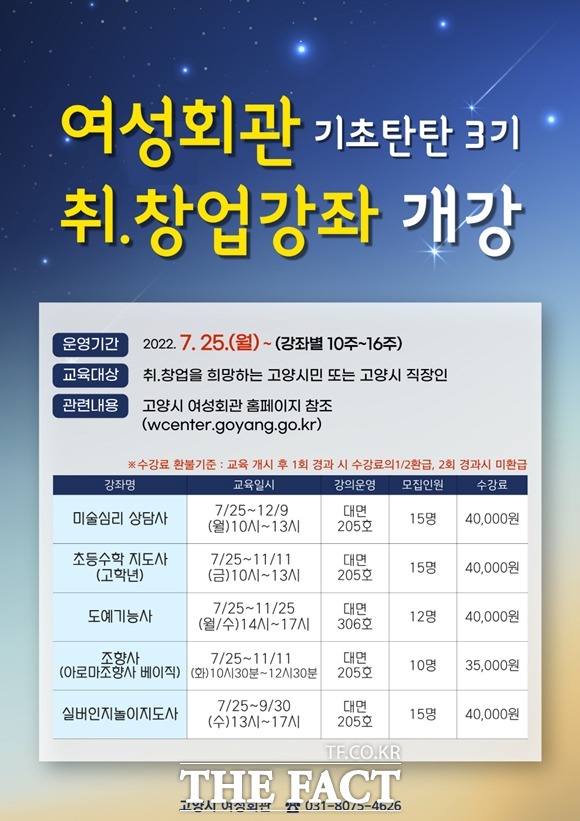 고양시 여성회관은 25일 ‘취·창업 강좌, 기초탄탄을 개강한다./고양시 제공