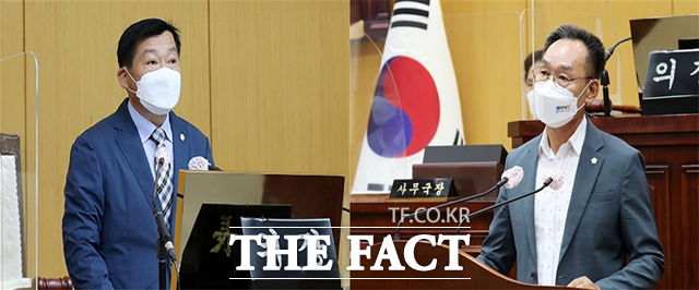 서산시의회 의장에는 김맹호 의원(왼쪽)이, 부의장에는 이수의 의원(오른쪽)이 각각 선출됐다. / 서산시의회 제공