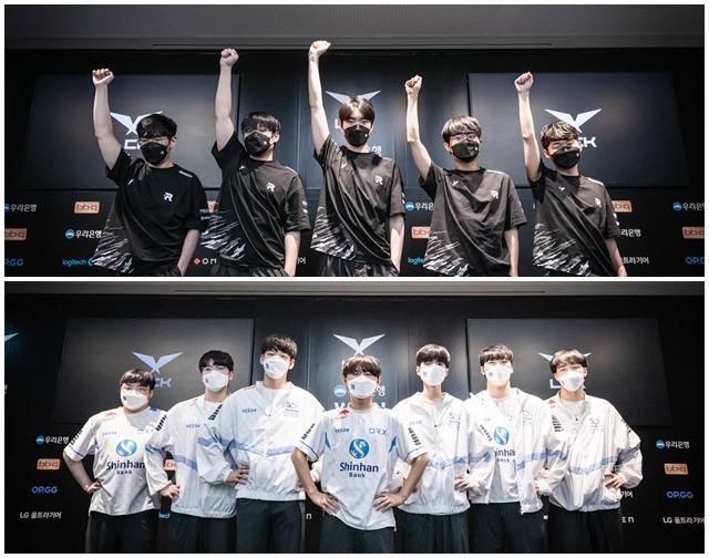 2022 LCK 서머 9주 차에 맞붙는 KT 롤스터 선수단(위)과 DRX 선수단 /LCK 제공