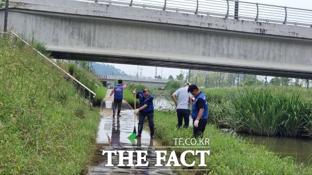 경기 안성시가 최근 집중호우로 인한 하천 둔치공원 내 퇴적된 각종 부유물 및 토사 등을 제거하는 산책로 환경정비사업을 진행하고 있다고 18일 밝혔다./안성시 제공