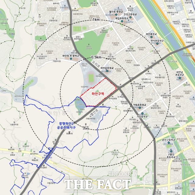 경기도가 ‘공공재개발’을 광명시 하안동에서 9만 6000㎡ 규모로 추진한다고 19일 밝혔다. 사진은 광명시 하안지구 위치도./경기도청 제공