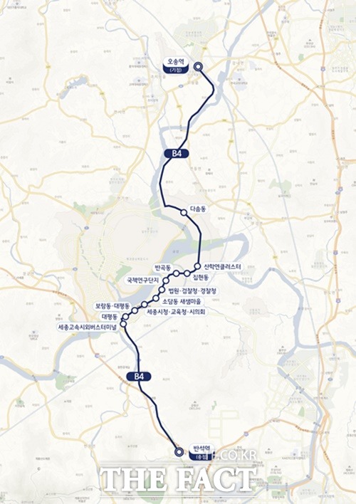 세종시는 9월부터 B4 노선이 신설된다고 밝혔다. 노선도 / 세종시 제공