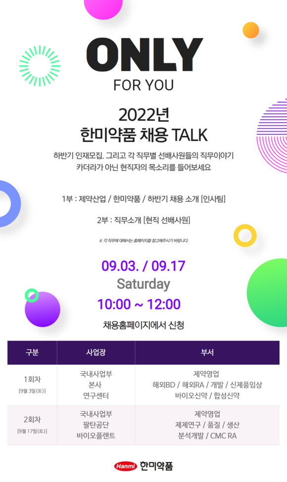 한미약품은 2022년 하반기 공개채용 서류를 다음달 19일까지 접수한다. /한미약품 제공