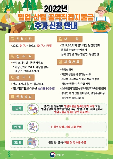 충남도는 오는 7일부터 임업·산림공익직불금 추가 신청을 접수 받는다. / 충남도 제공