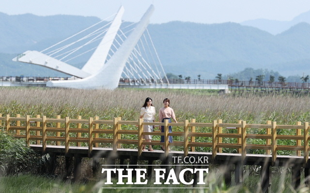 강진만생태공원이 구름 한 점 없이 가을 부르는 청명한 날씨/강진군 제공