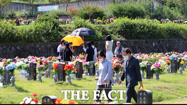 추석 연휴기간인 11일 오전 광주 영락공원에서 시민들이 막바지 성묘를 하고 있다./광주=나윤상 기자