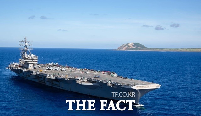 다움주 부산항에 입항할 것으로 알려진 미국 핵항모 로널드 레이건함이 항해하고 있다./로널드레이건함 페이스북