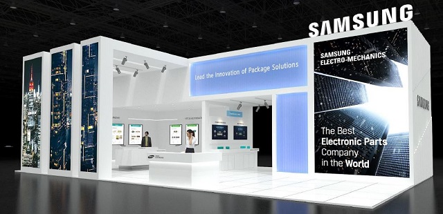 삼성전기가 21일부터 23일까지 인천 송도컨벤시아에서 개최되는 국내 최대 기판 전시회 KPCA 쇼 2022에 참가한다. 사진은 삼성전기 전시부스 3D 도면. /삼성전기 제공