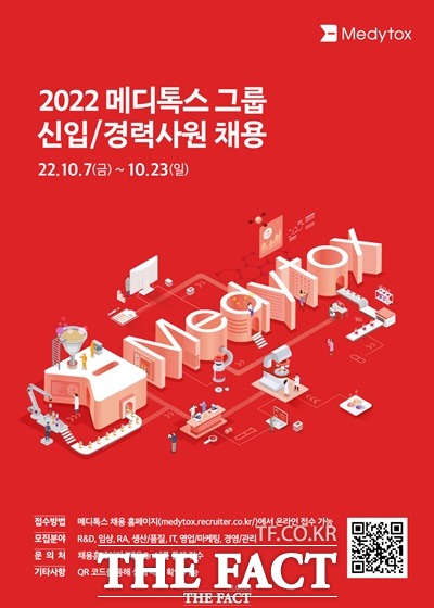 메디톡스가 오는 23일까지 2022년도 공채 4기 신입·경력직원을 모집한다. /메디톡스.