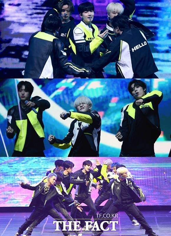 트레저는 이날 절도 있는 칼군무로 강렬한 퍼포먼스를 선보이며 관객들을 사로잡았다. /이동률·이선화 기자