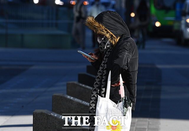 초겨울 날씨를 보인 17일 오전 서울 종로구 광화문광장 인근의 시민들이 두꺼운 옷을 입은채 발걸음을 재촉하고 있다./이동률 기자