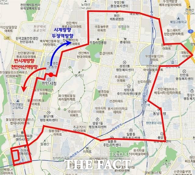 충남 천안시가 천안아산역과 아산역을 거치는 심야버스 노선을 확대했다. 확대 개선된 천안심야버스 노선도/ 천안시 제공