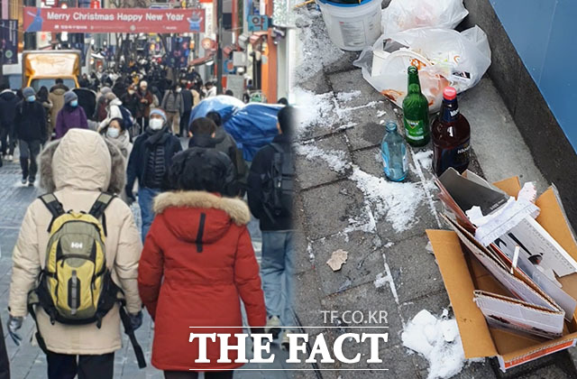 하루 10만 여명이 다녀가는 서울 명동은 전국에서 가장 땅값이 비싼 곳이지만 거리 곳곳이 쓰레기로 몸살을 앓고 있다./명동=이덕인 기자