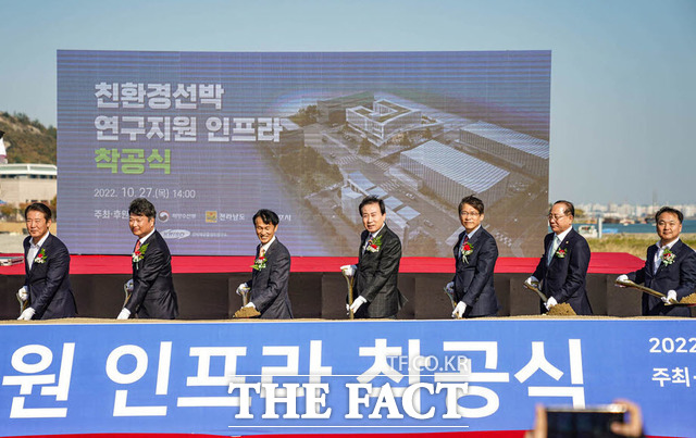 친환경선박 연구지원 인프라 착공식 장면(정면 가운데 박홍률 시장)/목포=홍정열 기자