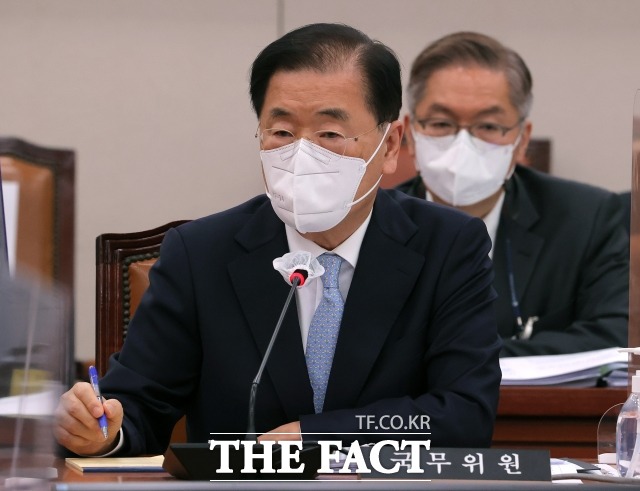 정의용 전 청와대 국가안보실장이 탈북어민 강제북송 사건으로 검찰에 출석했다. /이선화 기자