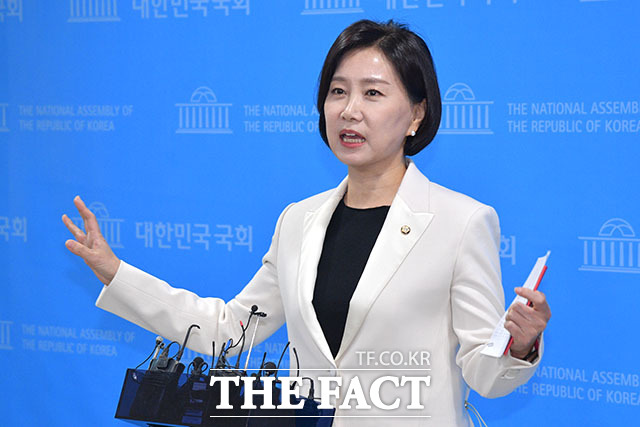 허은아 의원이 기자회견 후 취재진의 질문에 답변하고 있다.