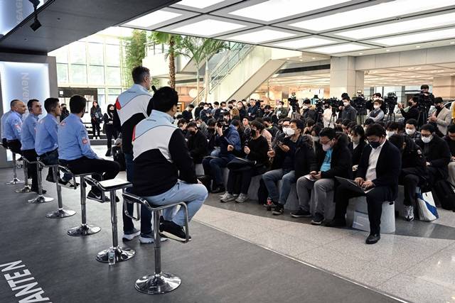 지난 1일 현대자동차 산하 현대모터스포츠법인(HMSG) 소속 드라이버와 팀 매니저들이 서울 양재동 현대차 본사를 방문해 기자들과 질의응답을 진행했다. /현대자동차