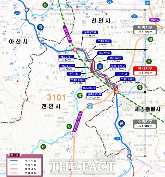 곡교천 하천정비사업 위치도. / 천안시