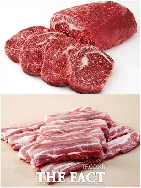 우리나라가 미국의 쇠고기 수출 시장으로 올라섰다. 지난해 29만여t 27달러어치를 수입해 미국에서 쇠고기를 가장 많이 수입한 나라가 됐다.사진은 쇠고기와 돼지고기./ 더팩트DB