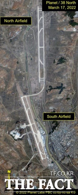 미국 민간 위성업체 플래닛랩스가 촬영한 북한 평양 순안국제공항 활주로 사진./38노스