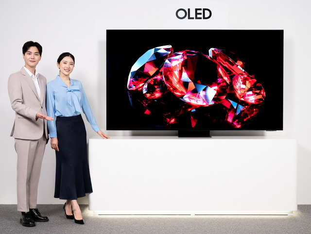 삼성전자 모델이 올해 국내 시장에 첫 선을 보이는 삼성 OLED를 소개하고 있다. /삼성전자